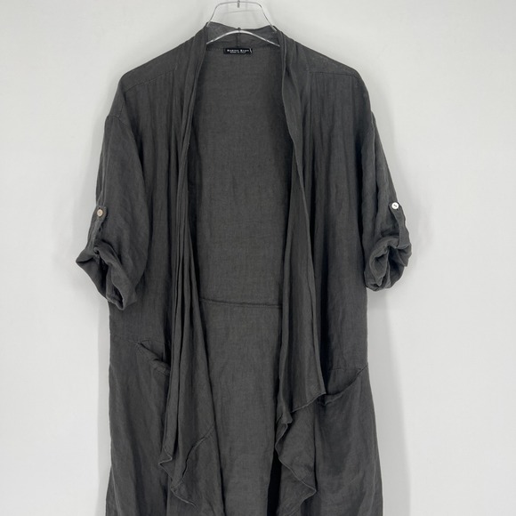 Sabina Bach Cardigan Women One Size Linen Gray Lagenlook Asymmetrical Open Front - Picture 3 of 7